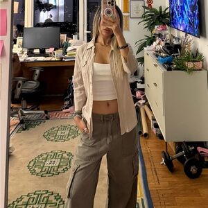 ⚡️Beige•Tan Button-Down 100%Cotton Shirt